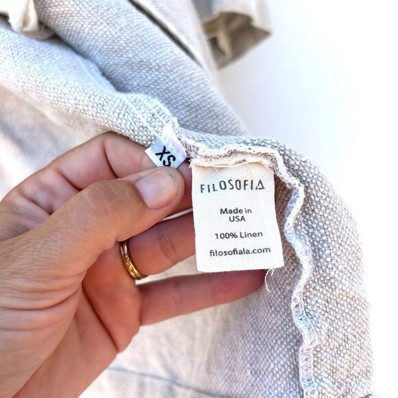 Filosofia Linen Coat Taupe XS Button Minimalist Sustainable Oversized Wabi-Sabi - Picture 9 of 10